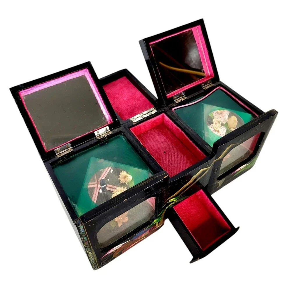 Vintage 1940s Dual Musical Mirrored Jewelry Box Dancing Ballerina & Tuxedo Man